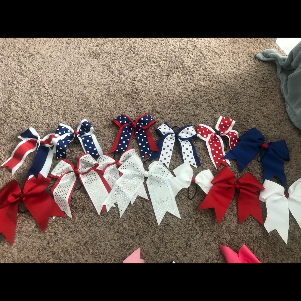 red white and blue cheer hair bow bundle